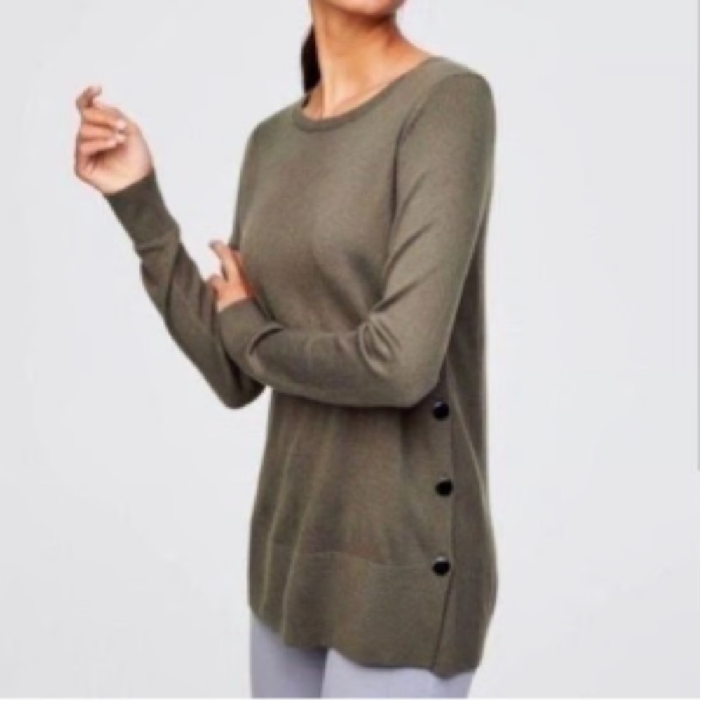 LOFT Olive Green Side-Button Pullover Sweater | XS Petite